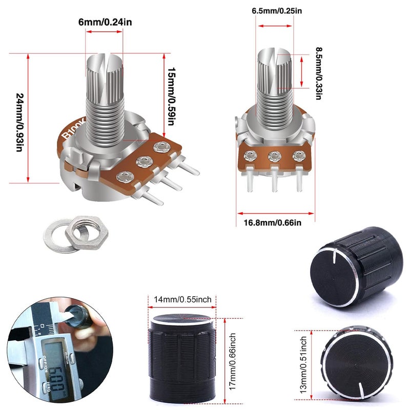Taiss 80Pcs Potentiometer Kit,Wh148 B5K 10K 20K 50K 100K Ohm Single Linear Taper Rotary Audio B Type Potentiometers With Rotary Knobs And Nuts, Washers - Image 3