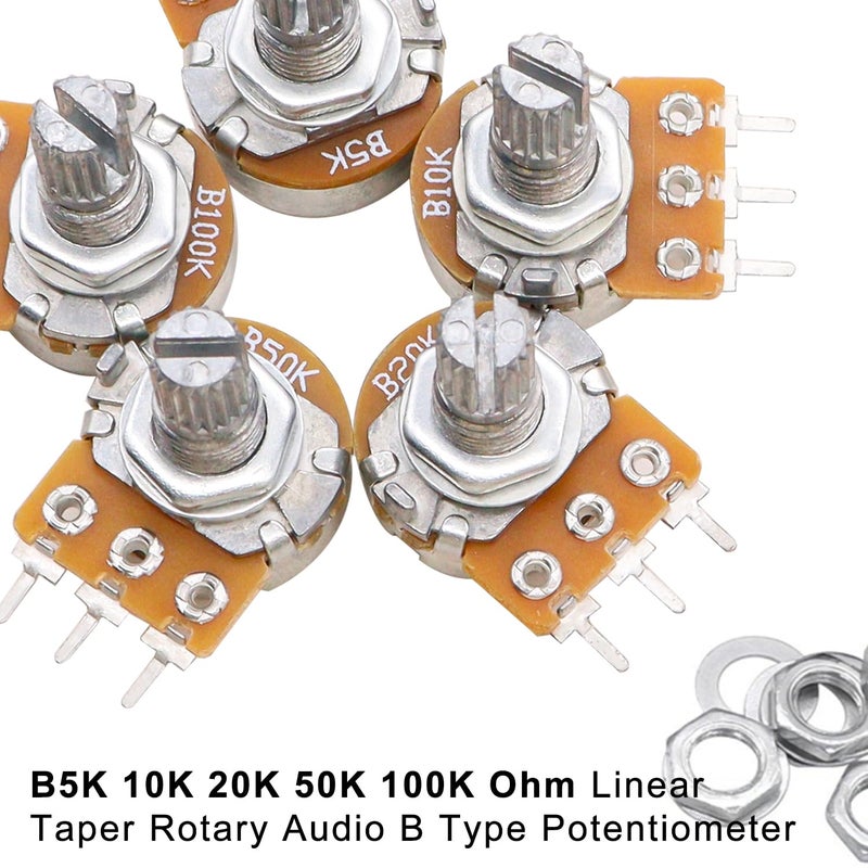 Taiss 80Pcs Potentiometer Kit,Wh148 B5K 10K 20K 50K 100K Ohm Single Linear Taper Rotary Audio B Type Potentiometers With Rotary Knobs And Nuts, Washers - Image 5