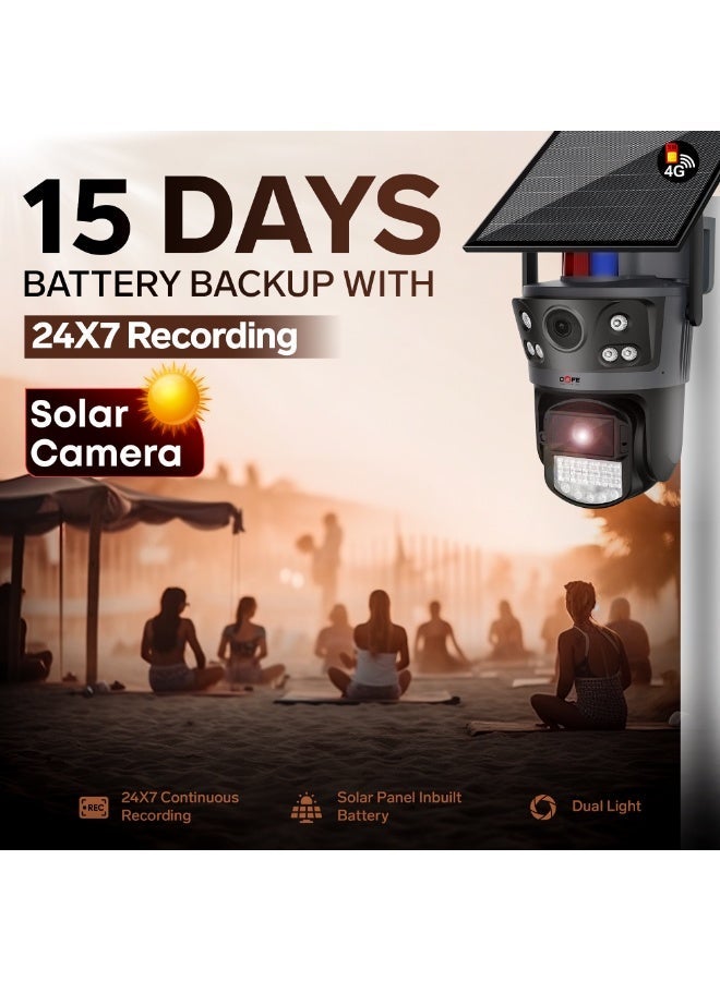 COFE 24x7 Recording 4G Solar Security Camera, Upto 15 Days Backup, 6MP Dual Lens PTZ CCTV Camera, SIM Support, 10X Zoom, AI Detection, Color Night Vision & Two-Way Audio - Image 2