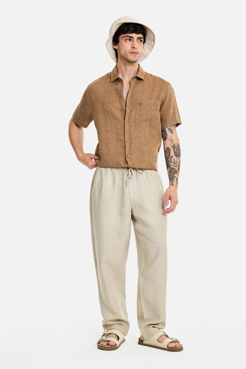سنيتش Brown Solid Half Sleeve Regular Fit Shirt