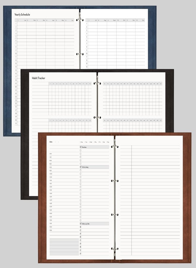 EMSHOI Undated Daily Planner - A4 Large To Do List Notebook Appointment Book for Productivity Time Management, with Hourly Planner Refills, Hardcover Binder Leather Journal - 240 Pages, 9.2x12 - Image 2