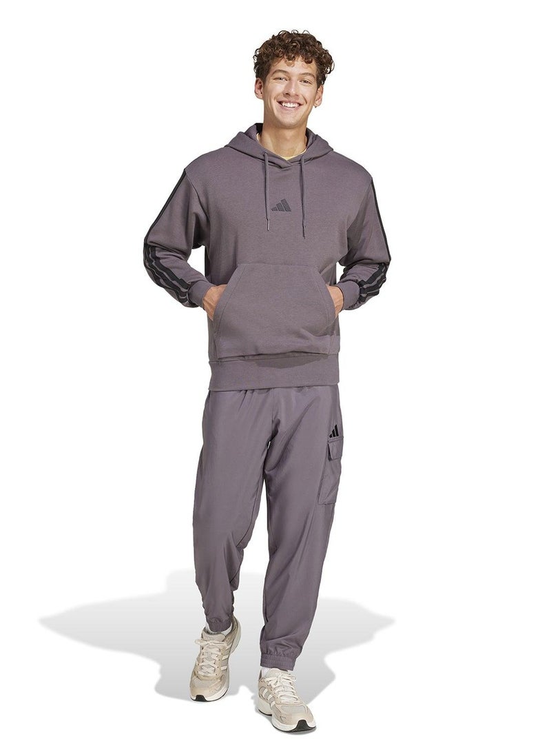 adidas سويت شيرت بغطاء رأس رجالي من نسيج التيري بثلاثة خطوط أساسية - Image 4