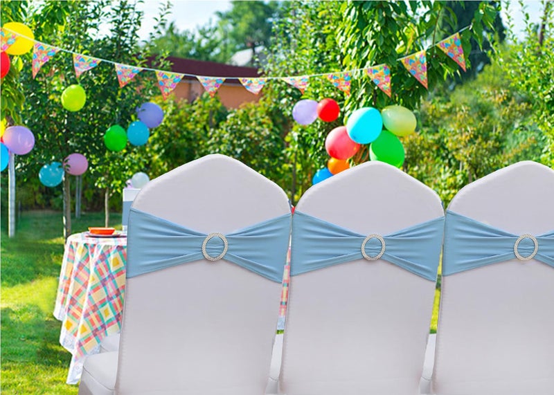 Gankar Baby Blue Chair Sashes 50 Pack  Baby Blue Chair Bows Sashes  Baby Blue Sashes for Chair Covers  Chair Sashes for Wedding  Light Blue Chair Sashes - Image 2