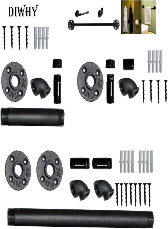 Diwhy Industrial Pipe Bathroom Hardware Fixture Set by Pipe Decor 3 Piece Kit Includes Robe Hook 18 Inch Towel Bar and Toilet Paper Holder Heavy Duty DIY Style Modern Chic Electroplated Black Finish - Image 2
