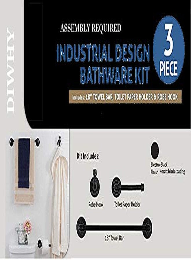 Diwhy Industrial Pipe Bathroom Hardware Fixture Set by Pipe Decor 3 Piece Kit Includes Robe Hook 18 Inch Towel Bar and Toilet Paper Holder Heavy Duty DIY Style Modern Chic Electroplated Black Finish - Image 4