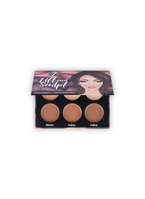 مجموعة كريم كونتور W7 Lift & Sculpt - لوحة مكياج لإخفاء العيوب وإبرازها وتحديد ملامح الوجه - تعليمات خطوة بخطوة متضمنة
