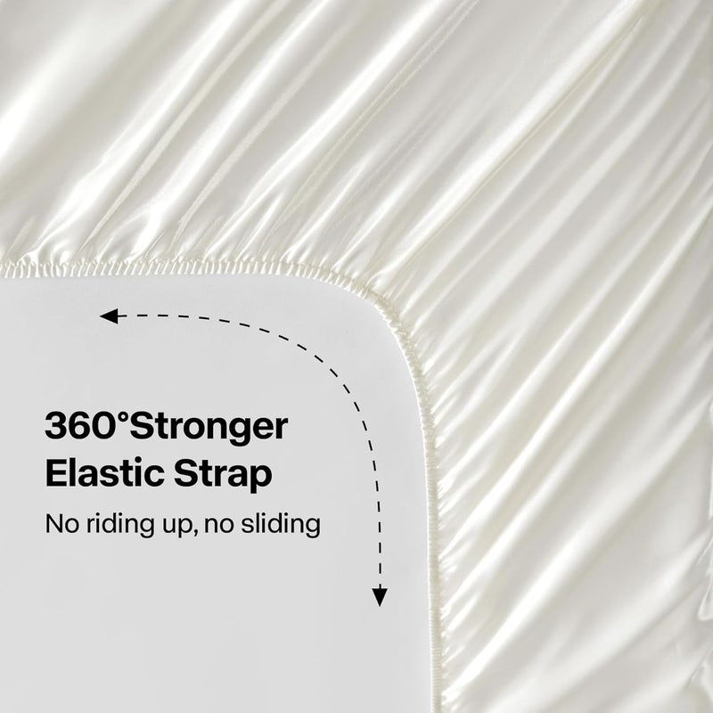 BEDELITE Satin Sheets Queen Size Bed Set, Luxury Soft Ivory White Silky Sheets for Hair and Skin, Similar to Silk Bed Sheets Set 4 Pieces （1 Deep Pocket Fitted Sheet, 1 Flat Sheet, and 2 Pillowcases） - Image 5