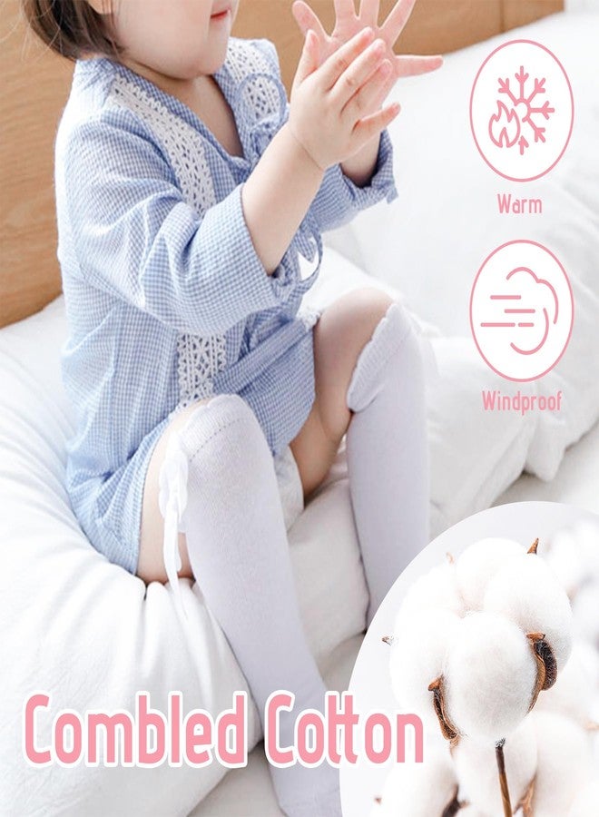 زاندو جوارب زاندو للأطفال الرضع تصل إلى الركبة مع فيونكة، جوارب طويلة تصل إلى الفخذ للأطفال الخدج وحديثي الولادة من عمر 0-6 أشهر، أبيض/وردي - Image 3