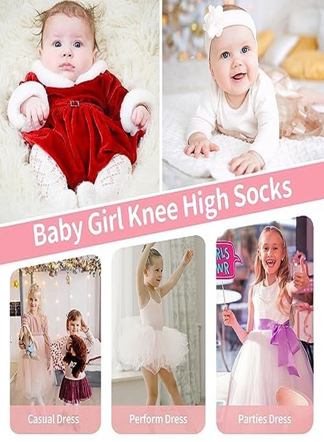 زاندو جوارب زاندو للأطفال الرضع تصل إلى الركبة مع فيونكة، جوارب طويلة تصل إلى الفخذ للأطفال الخدج وحديثي الولادة من عمر 0-6 أشهر، أبيض/وردي - Image 5