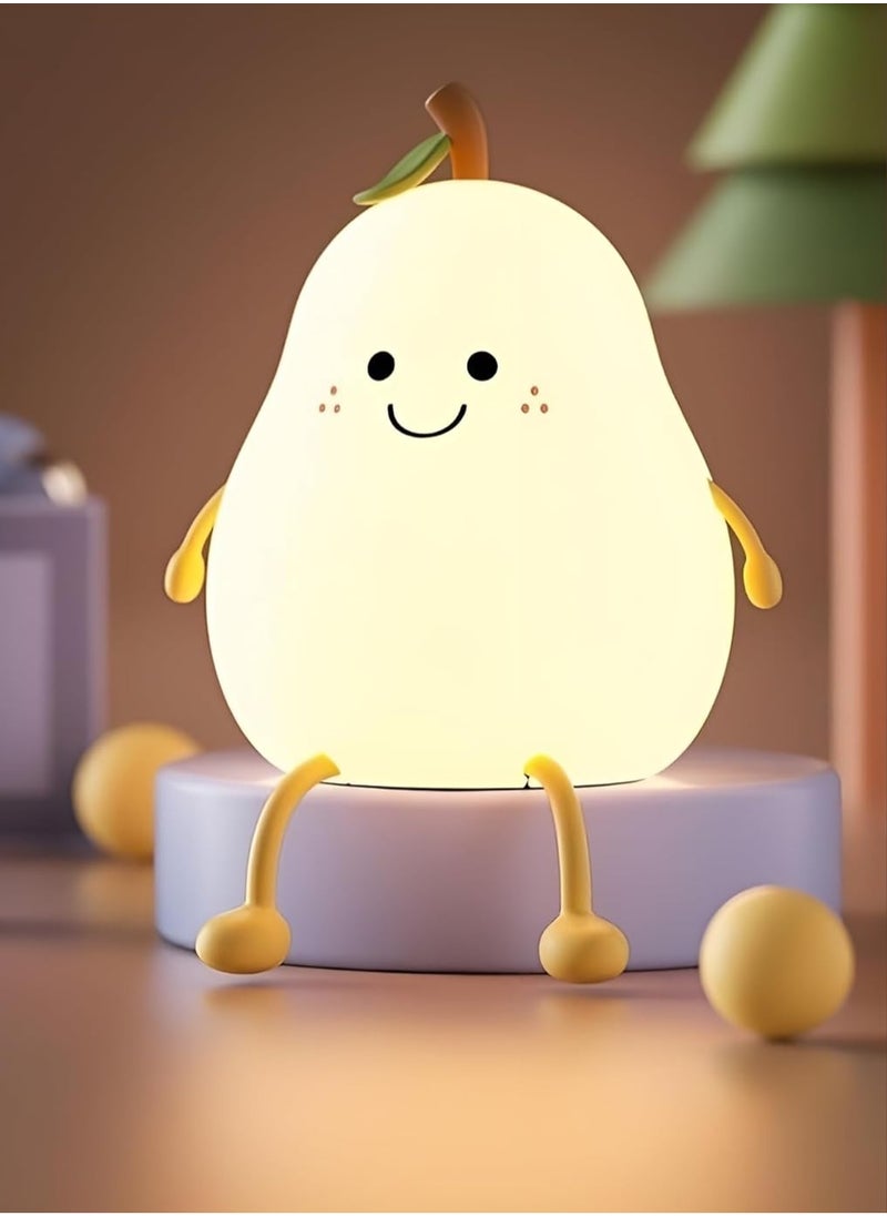 ELTRAZONE Cute Pear Night Light with Smiling Face | Portable LED Squishy Lamp with 7 Color Modes & Touch Sensor | USB Rechargeable Dimmable Bedside Light for Kids Room, Baby Sleep Light, Bedroom Decor, Mini Table Lamp for Girls & Boys  - Image 1