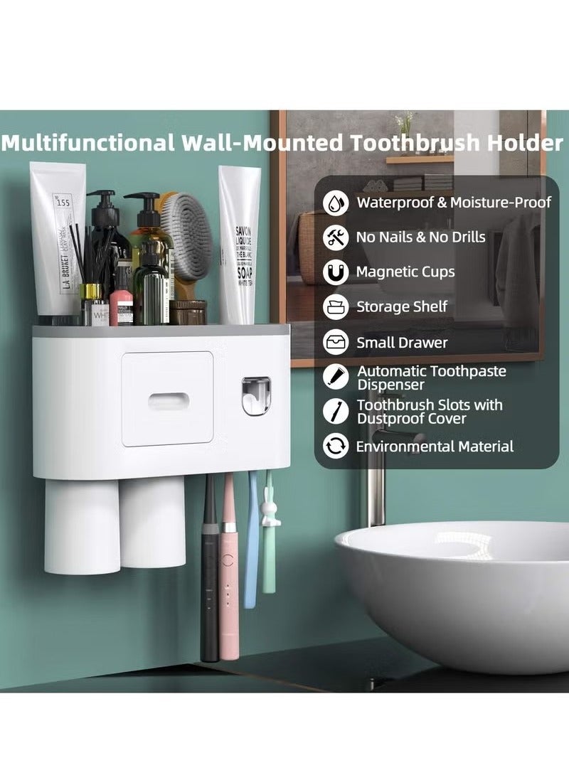 Beauenty Automatic Wall Mounted Toothpaste Dispenser And Toothbrush Holder With Two Magnetic Cups - Image 2