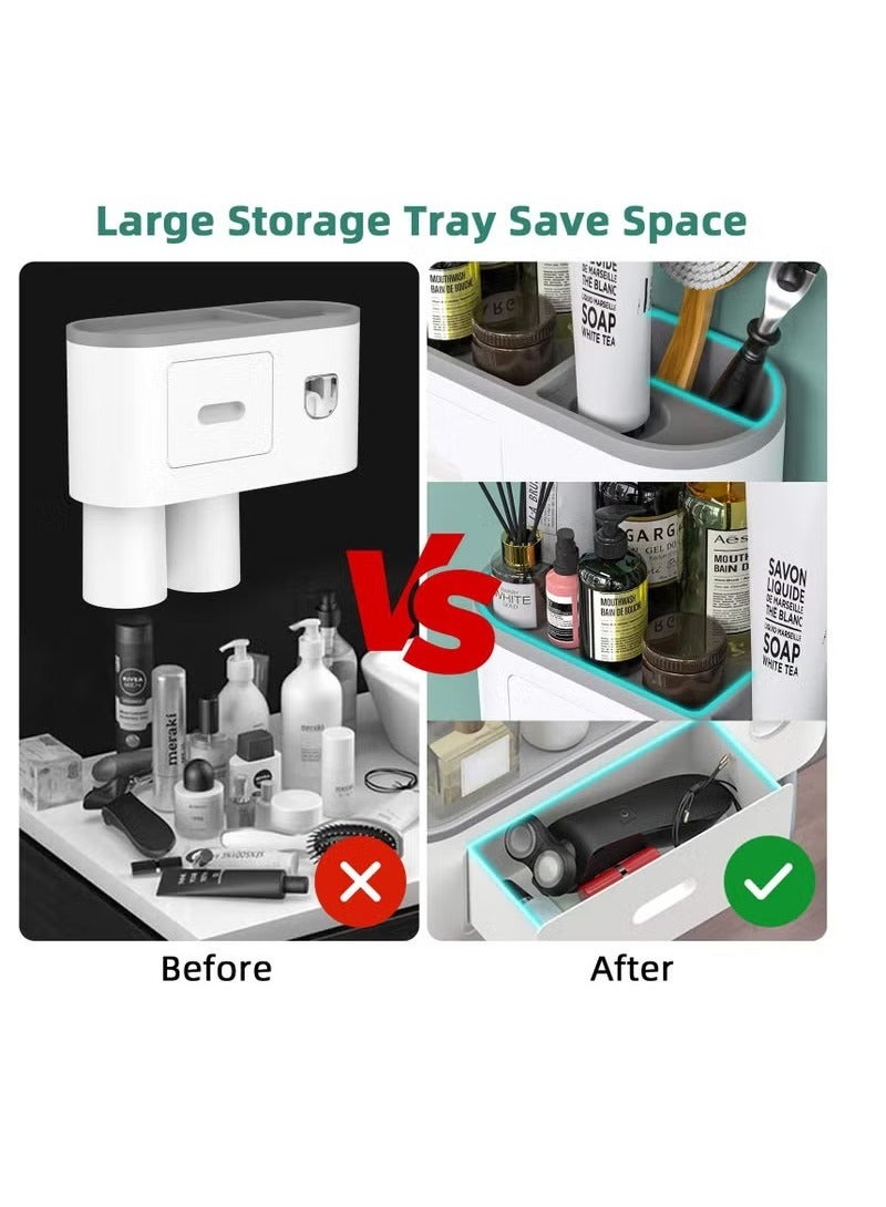 Beauenty Automatic Wall Mounted Toothpaste Dispenser And Toothbrush Holder With Two Magnetic Cups - Image 4