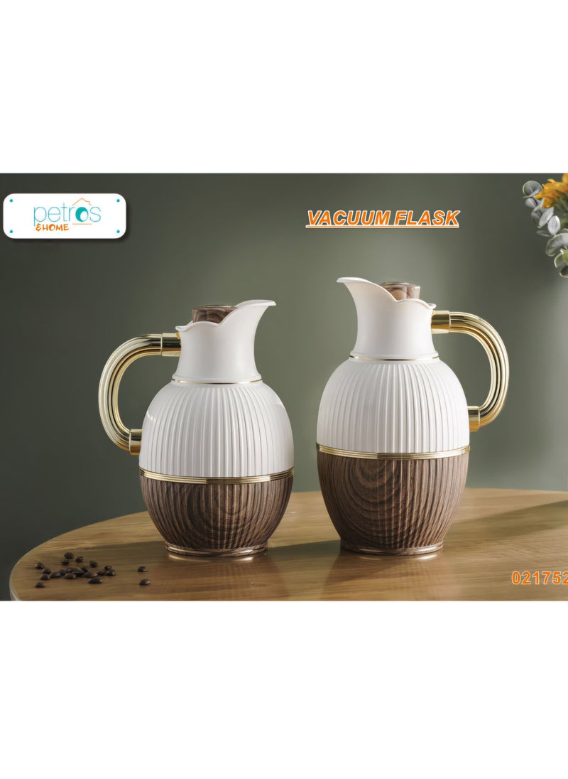petros - Royal Camel 2 Piece Thermos Set 1L + 0.7L  Beige+Wooden/Golden - Image 1