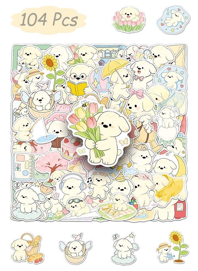 Quantum 104 Pcs Spring Series Cute Dog Stickers - Cute Graffiti Sticker Cute Pet Waterproof Sticker for Water Bottle Laptop Luggage Stationery Art Decor - Image 1