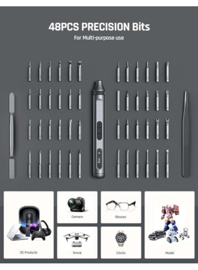 Azonee Mini Electric Screwdriver, 50 in 1 Electric Screwdriver Kit with 48 Magnetic Bits, Precision Screwdriver Cordless Repair Tool with Tweezers and Pry Bar - Image 4