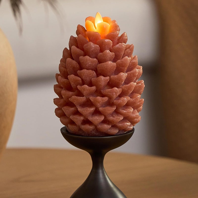 Luminara Flameless Candle 47 x 6 Battery Operated with Timer Real Wax Unscented LED Pinecone Caramel Caf Chalky Finish Pine Cone Figural Holiday Decoration Rustic Centerpiece Table Decor - Image 2