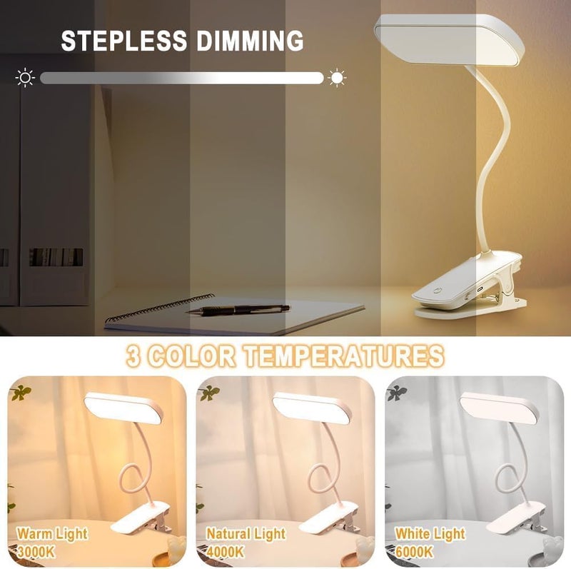 XERGY LED Clip-On Book Light – 3 Color Modes | Dimmable | Type-C Rechargeable | 80H Long Battery | Eye-Caring Flexible Reading Lamp for Bed, Desk & Travel (White) - Image 5