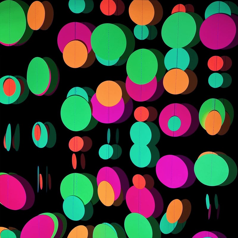 WELITTCON 110feet UV Round Dot Paper Neon Garland Streamers Black Light Neon Decorations for Dark Glow Party UV Reactive Glow in The Dark Party Supplies Wedding Birthday Banner Decoration - Image 5