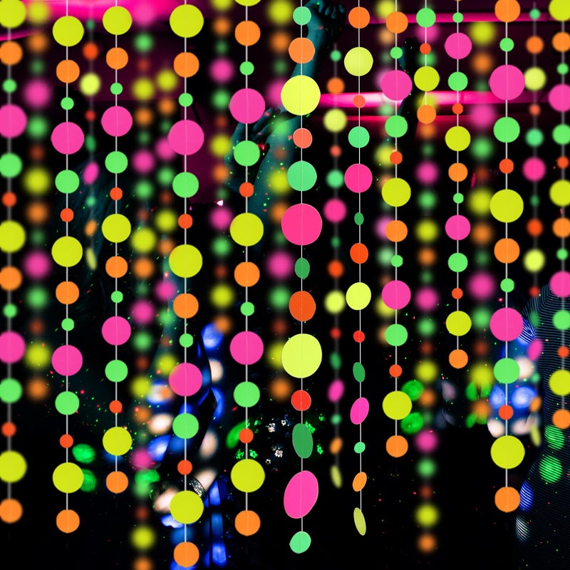 WELITTCON 110feet UV Round Dot Paper Neon Garland Streamers Black Light Neon Decorations for Dark Glow Party UV Reactive Glow in The Dark Party Supplies Wedding Birthday Banner Decoration - Image 1