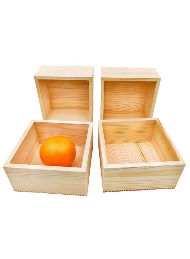Anktily Unfinished Wooden Storage Boxes, 12 x 12 x 6 cm, Small Square Wooden Crate, Rustic Natural Wood Container Box for Home Decor, Pack of 4 - Image 5