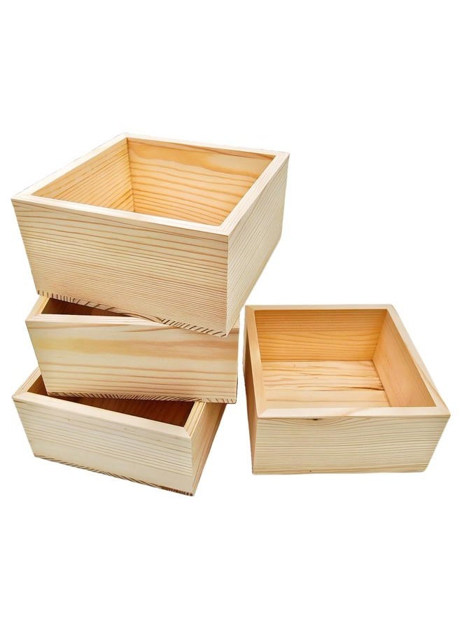 Anktily Unfinished Wooden Storage Boxes, 12 x 12 x 6 cm, Small Square Wooden Crate, Rustic Natural Wood Container Box for Home Decor, Pack of 4 - Image 1