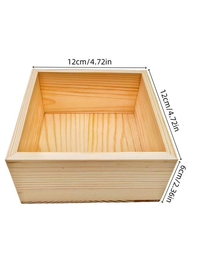 Anktily Unfinished Wooden Storage Boxes, 12 x 12 x 6 cm, Small Square Wooden Crate, Rustic Natural Wood Container Box for Home Decor, Pack of 4 - Image 3