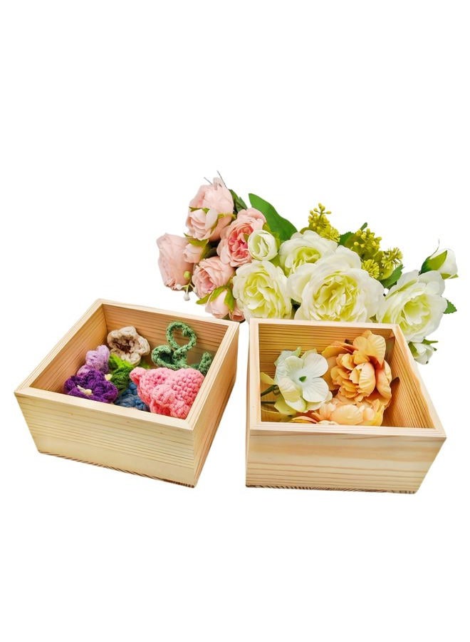Anktily Unfinished Wooden Storage Boxes, 12 x 12 x 6 cm, Small Square Wooden Crate, Rustic Natural Wood Container Box for Home Decor, Pack of 4 - Image 4