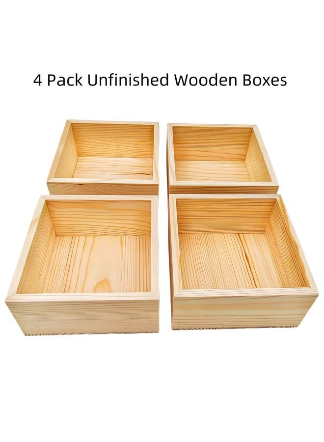 Anktily Unfinished Wooden Storage Boxes, 12 x 12 x 6 cm, Small Square Wooden Crate, Rustic Natural Wood Container Box for Home Decor, Pack of 4 - Image 2
