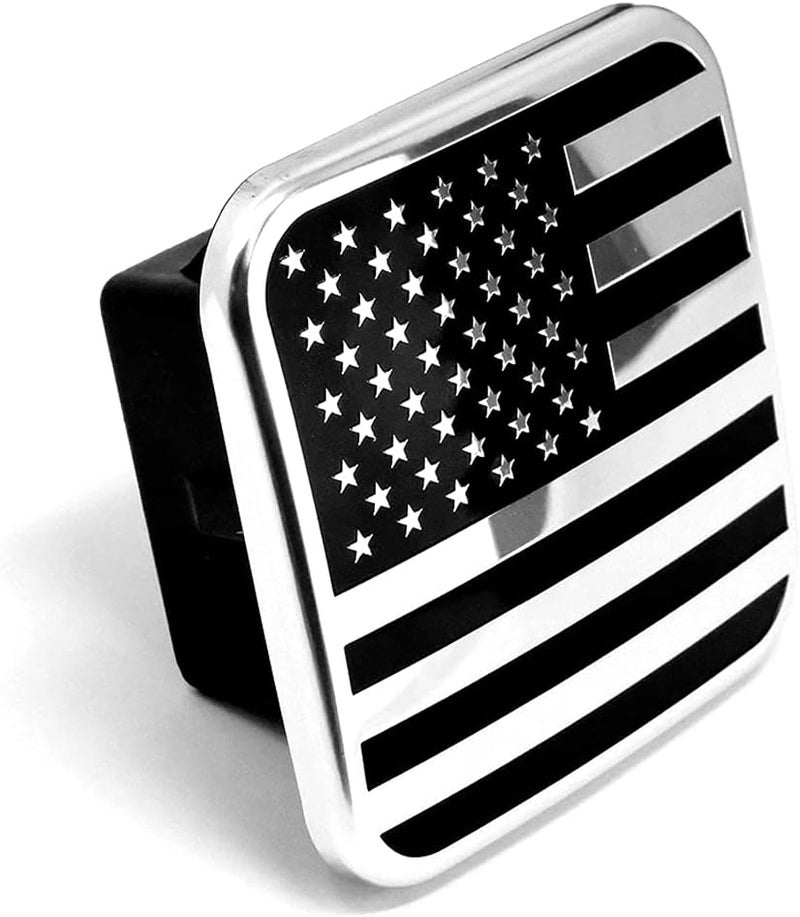 MULL USA Flag Metal Hitch Cover Plug (Fits 2.5" Receiver, Chrome) - Image 1