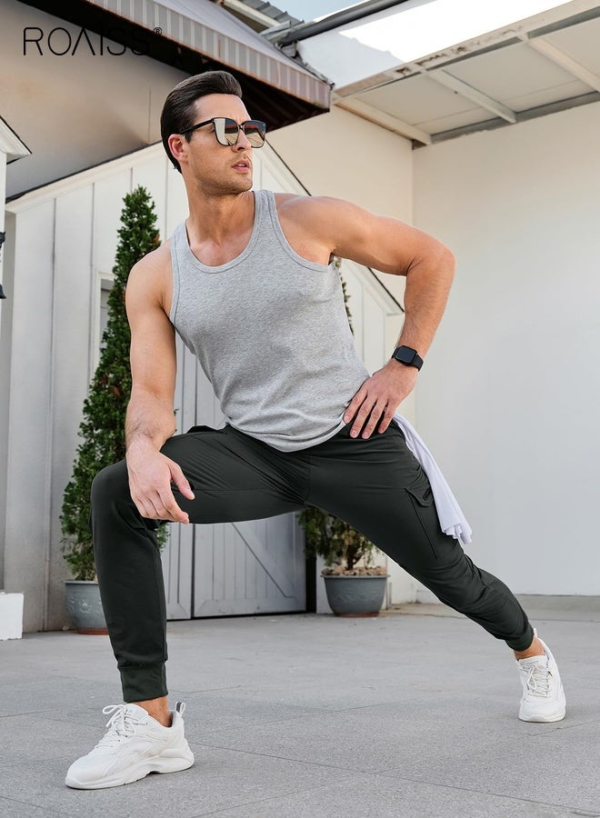 roaiss Men's Cargo Jogger Pants Stretch Sweatpants Slim Fit Tactical Pants with Zipper Pockets Casual Trousers Outdoor Sports Pure Black Trousers - Image 5