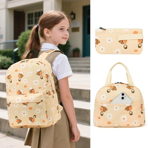 Yusudan Girls School Backpack Set Kids Teens School Bag Bookbag with Lunch Bag Pencil Bag Bee - Image 3