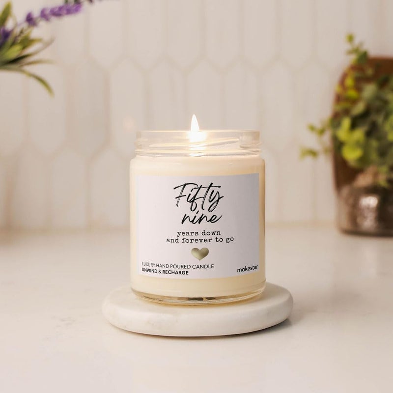 Makester 59th Wedding Anniversary Candle Gift - Luxury Soy Wax - Vanilla, Jasmine, Sugared Almond - Makester - Image 3