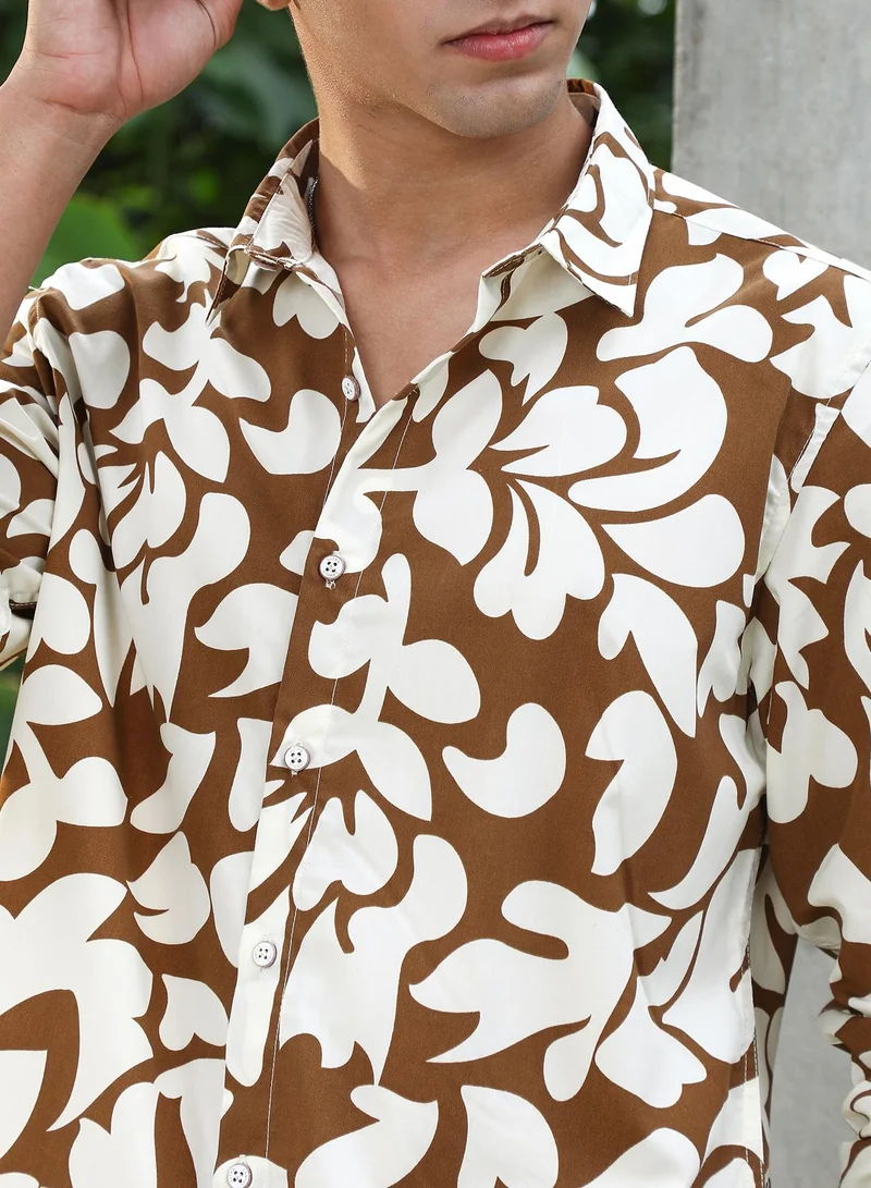 CAHOOT  Men's Chocolate Brown Contrast-Botanics Imprint Shirt for Men | Best Price UAE