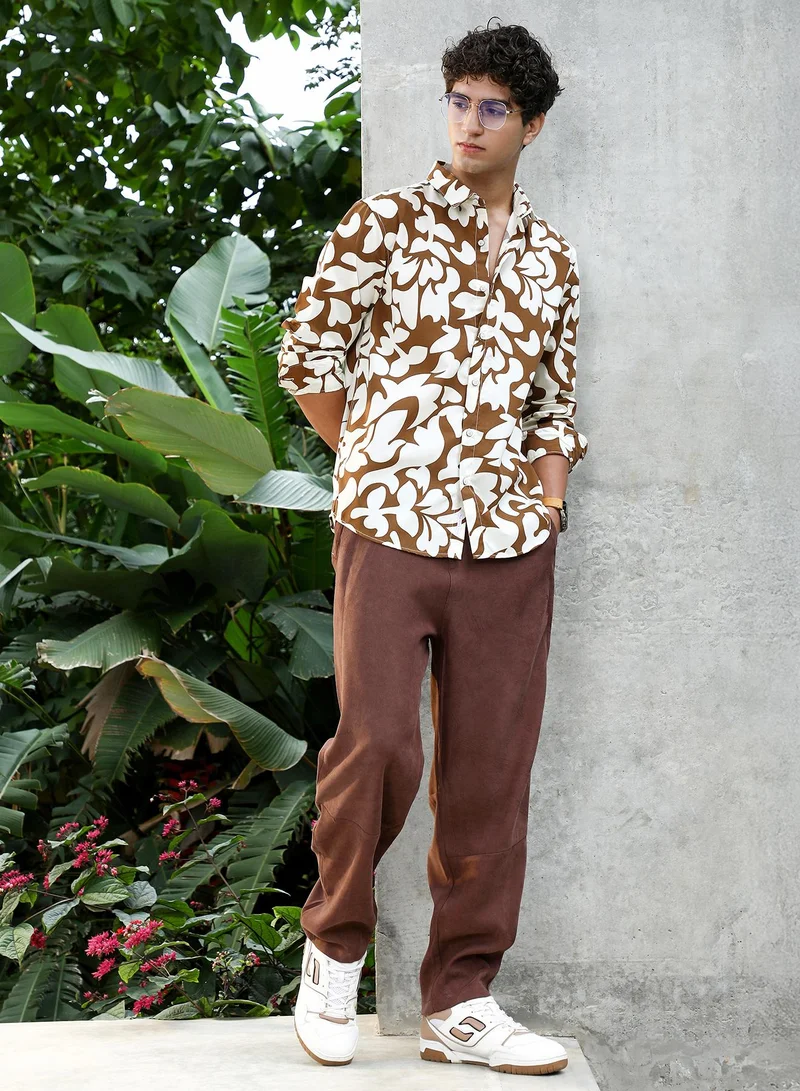 CAHOOT  Men's Chocolate Brown Contrast-Botanics Imprint Shirt for Men | Best Price UAE