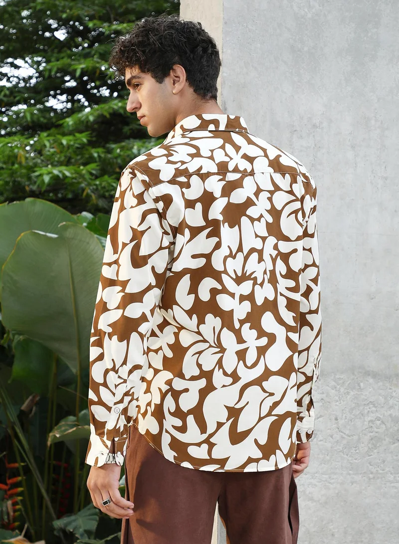 CAHOOT  Men's Chocolate Brown Contrast-Botanics Imprint Shirt for Men | Best Price UAE