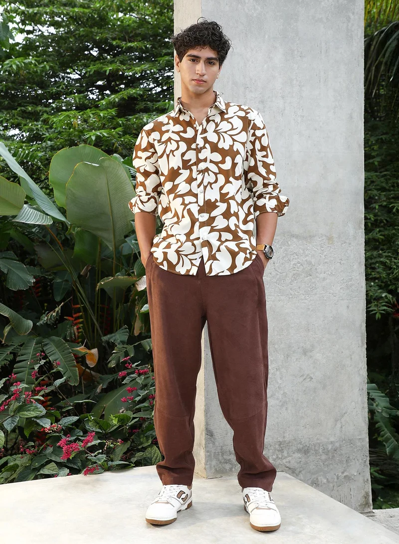CAHOOT  Men's Chocolate Brown Contrast-Botanics Imprint Shirt for Men | Best Price UAE