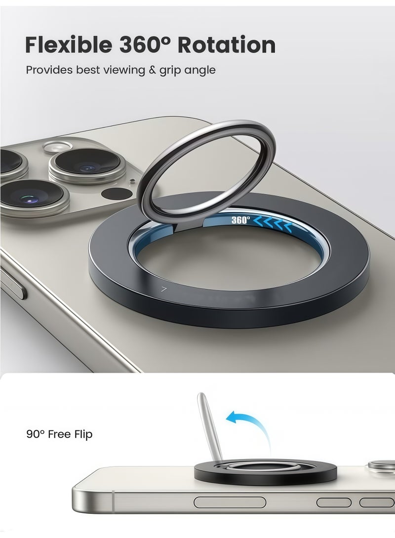 SUPER SO MagSafe Phone Ring Holder Strong Magnet Grip Stand Anti-Scratch Adjustable Kickstand for iPhone 16 15 14 13 12 Pro Max Mini Plus and Magnetic Phone Cases Compatible with Android Devices Black for Daily Use - Image 2