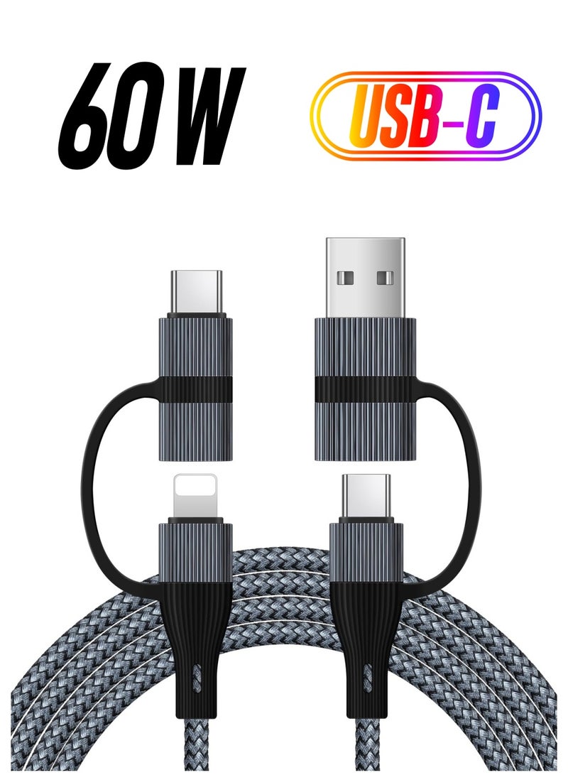 Zikra USB C Charger Cable, 60W/3A USB C to USB Adaptor With iOS/Type C/USB A Ports 4 in 1 for iPhone 15 14 13 Pro Max iPad Samsung S24 S23 Ultra Z Flip 5 Multi USB to USB C Cable, Black - Image 1