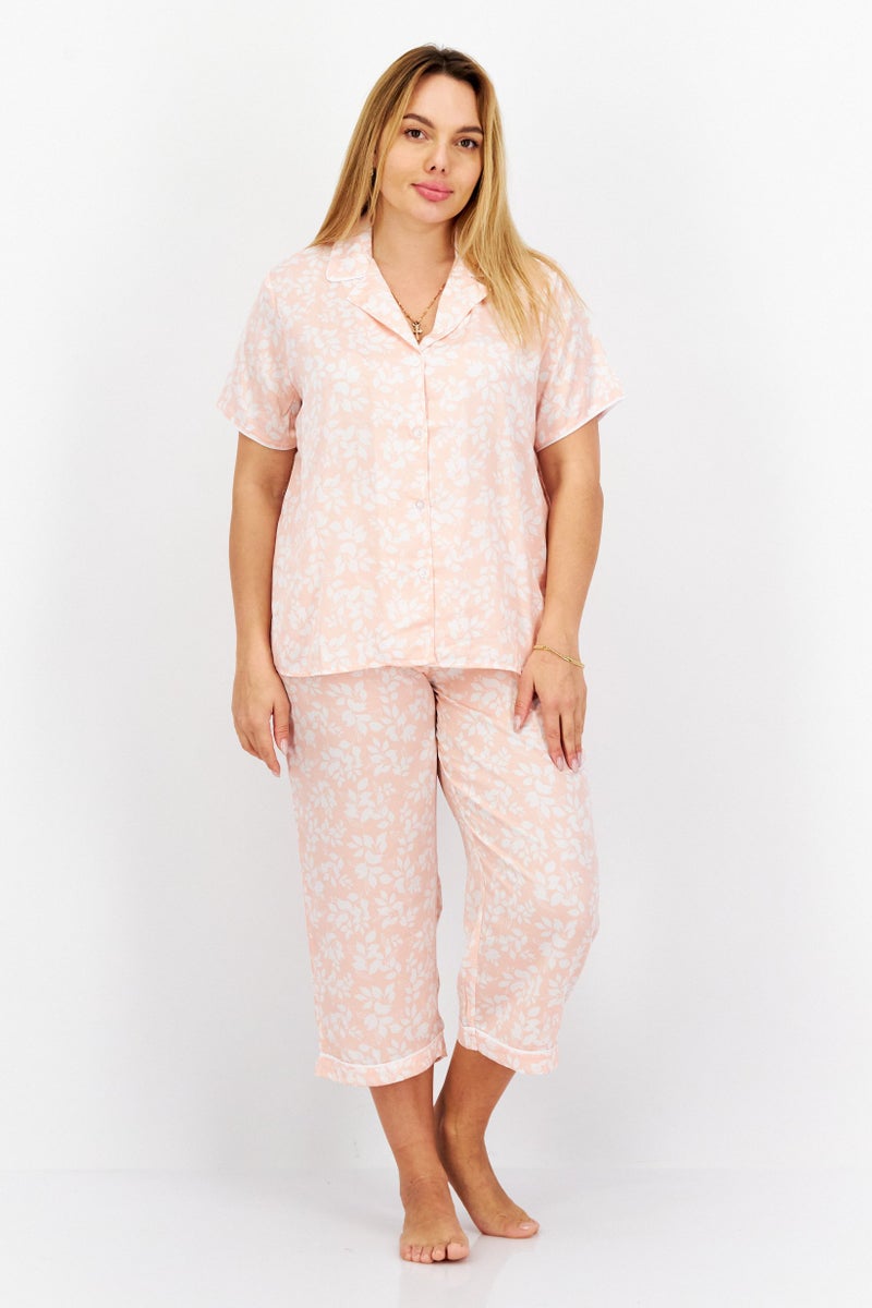 ANNE KLEIN Women 2Pcs Floral Print Pajama Sets, Pink - Image 1