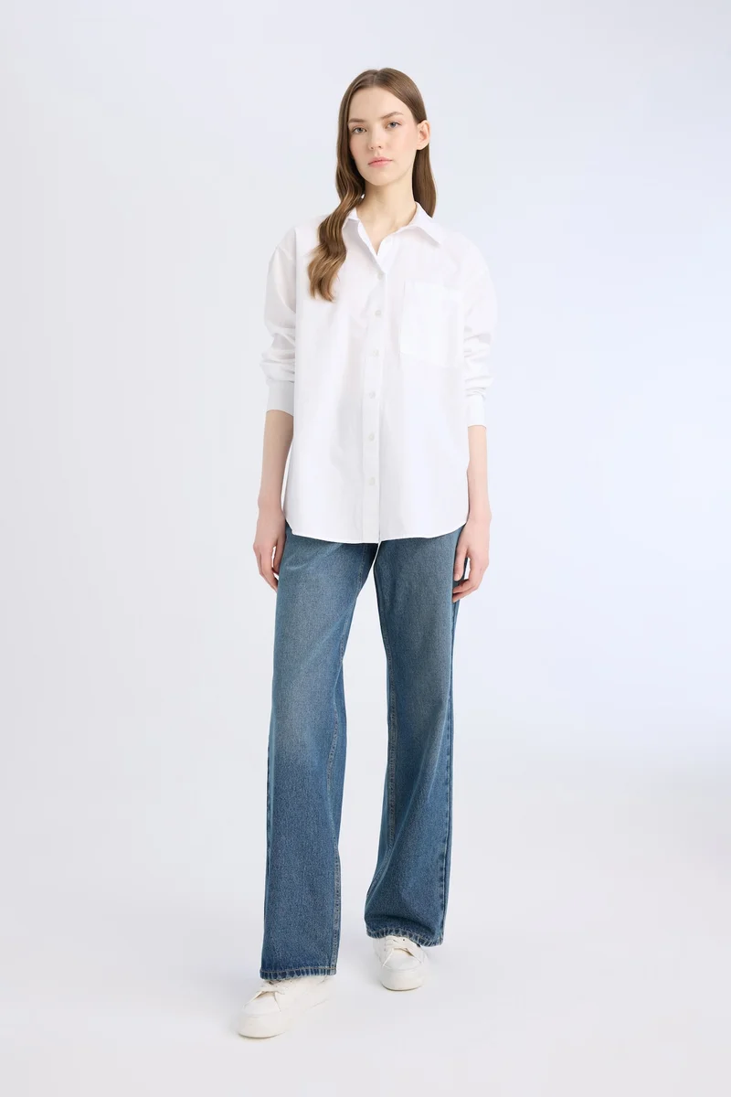 ديفاكتو Oversize Fit Shirt Collar Poplin Long Sleeve Shirt