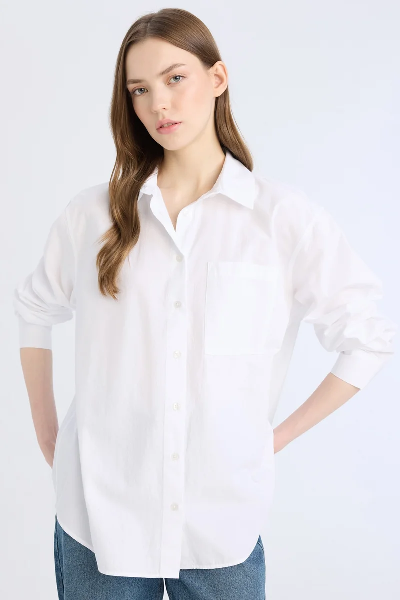 ديفاكتو Oversize Fit Shirt Collar Poplin Long Sleeve Shirt