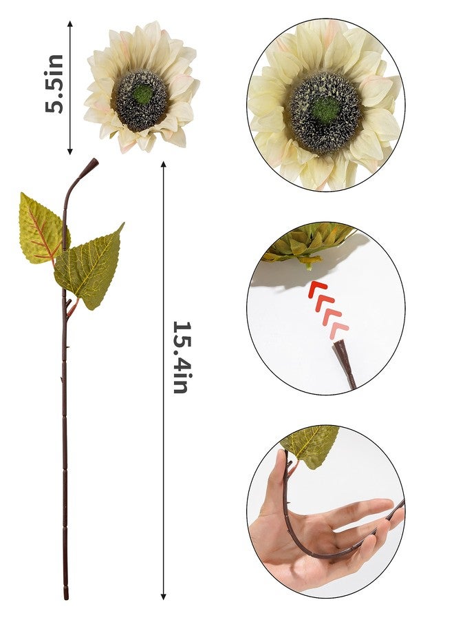 DuHouse 12pcs Artificial Sunflowers with Long Stems 5.5" Silk Sunflowers Bulk for Wedding Home Garden Outdoor Party Decoration(Beige) - Image 3
