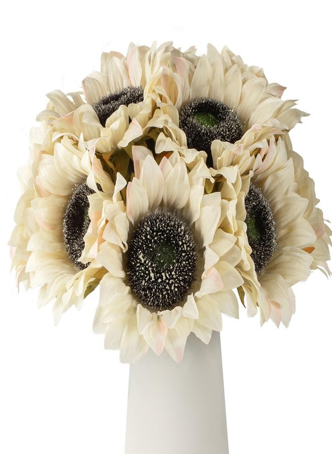 DuHouse 12pcs Artificial Sunflowers with Long Stems 5.5" Silk Sunflowers Bulk for Wedding Home Garden Outdoor Party Decoration(Beige) - Image 1