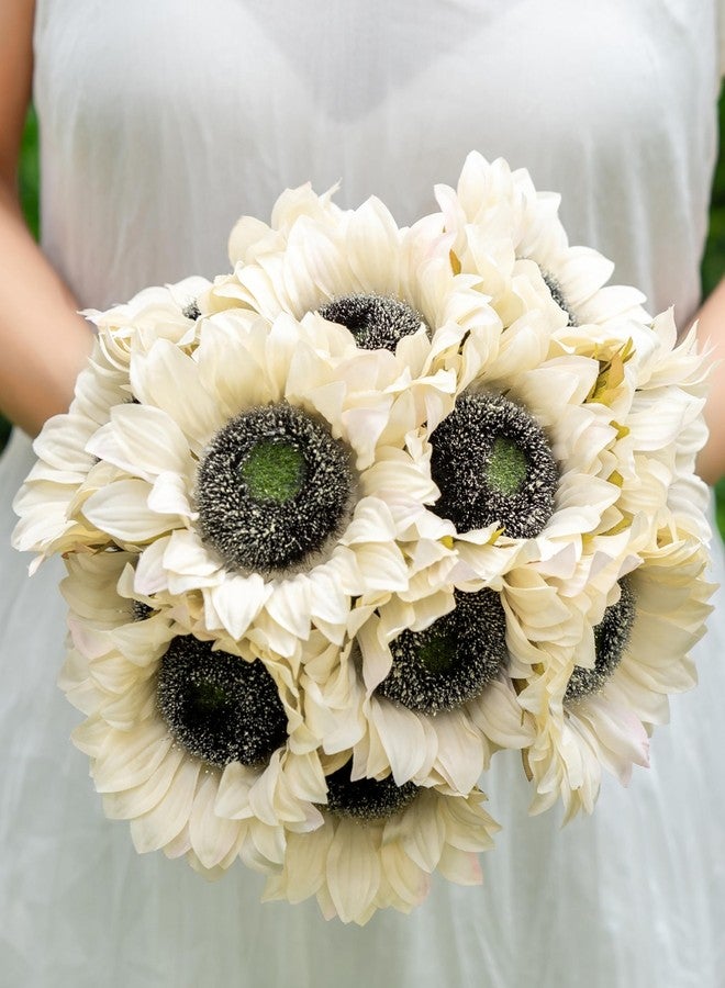 DuHouse 12pcs Artificial Sunflowers with Long Stems 5.5" Silk Sunflowers Bulk for Wedding Home Garden Outdoor Party Decoration(Beige) - Image 5