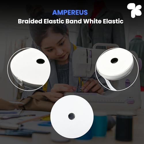 AMPEREUS | Braided Elastic Band White Elastic (15 Meters, 1 inch) Cord Heavy Stretch High Elasticity Knit Elastic Band, Ideal for Tailoring/Sewing, Fashion Designing, Boutique, Stitching - Image 2