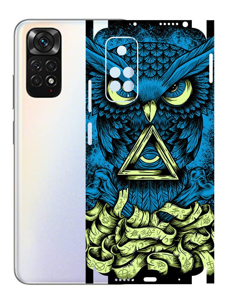 AtOdds - Mobile Back Skin Sticker Wrap Compatible with Redmi Note 11 (Coverage - Back+Camera+Sides) (Blue Owl) - Image 1