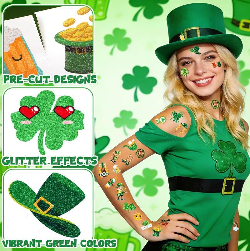 Voiiake St Patricks Day Accessories & Decorations, 48Pcs St. Patrick's Day Tattoos & Stickers, Saint Patrick's Day Party Favors, Green Themed Decor, Kids Temporary Tattoos and Shamrock Supplies - Image 2