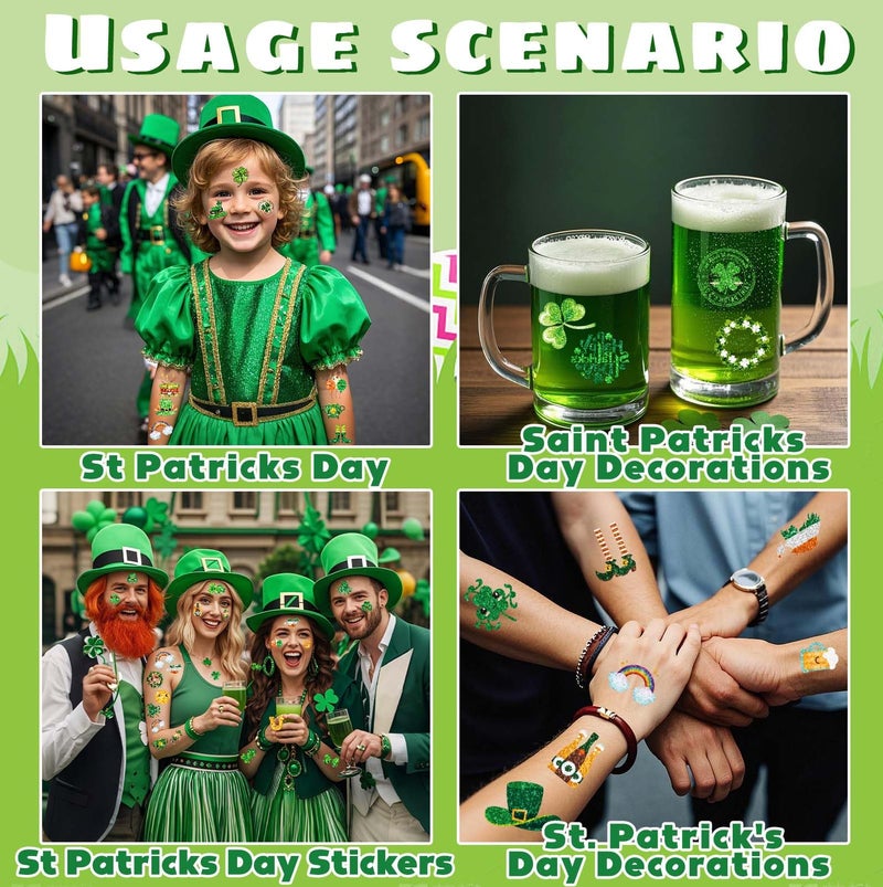 Voiiake St Patricks Day Accessories & Decorations, 48Pcs St. Patrick's Day Tattoos & Stickers, Saint Patrick's Day Party Favors, Green Themed Decor, Kids Temporary Tattoos and Shamrock Supplies - Image 4