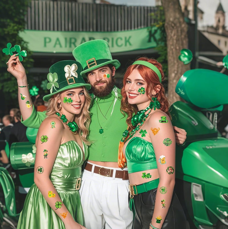 Voiiake St Patricks Day Accessories & Decorations, 48Pcs St. Patrick's Day Tattoos & Stickers, Saint Patrick's Day Party Favors, Green Themed Decor, Kids Temporary Tattoos and Shamrock Supplies - Image 3