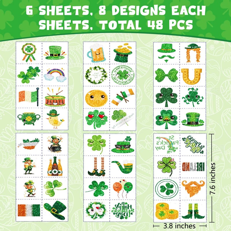 Voiiake St Patricks Day Accessories & Decorations, 48Pcs St. Patrick's Day Tattoos & Stickers, Saint Patrick's Day Party Favors, Green Themed Decor, Kids Temporary Tattoos and Shamrock Supplies - Image 5